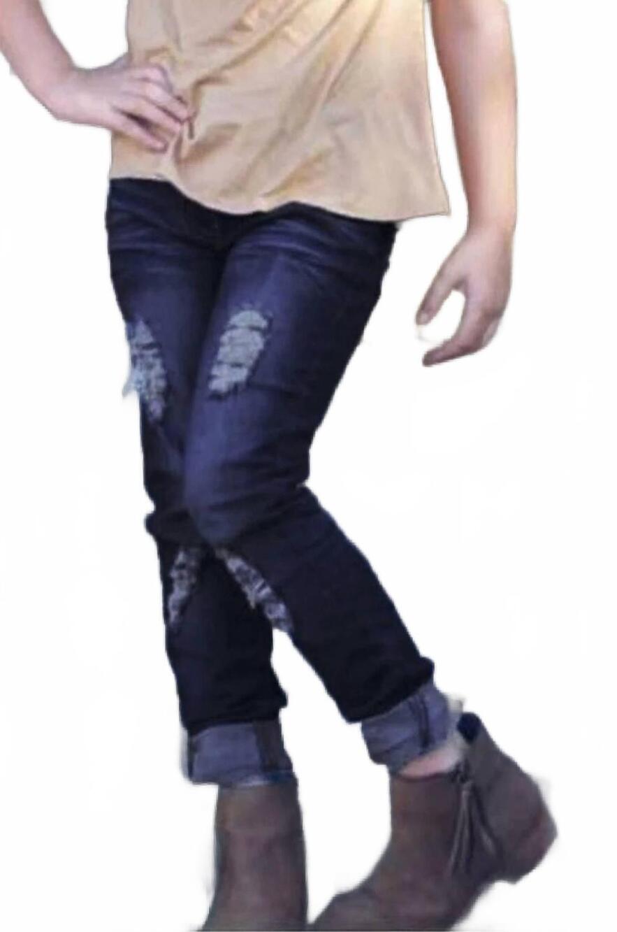 NEW ANGIE night sky distressed jeans in dark wash